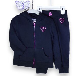 3T Girls Jumping Beans Black and Neon Pink 2pc Sweatsuit, Tracksuit, Jogger